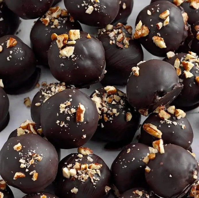 Dark Chocolate Dipped Bourbon Pecan Truffles
